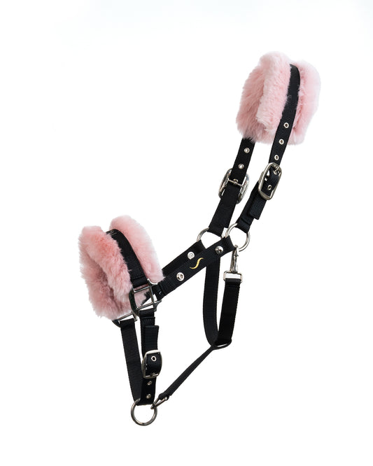 Ström Switch horse headcollar with removable Blush sheepskin padding at the poll and nose