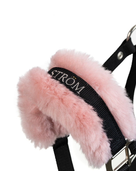 Blush sheepskin headcollar trim shown fitted to the noseband
