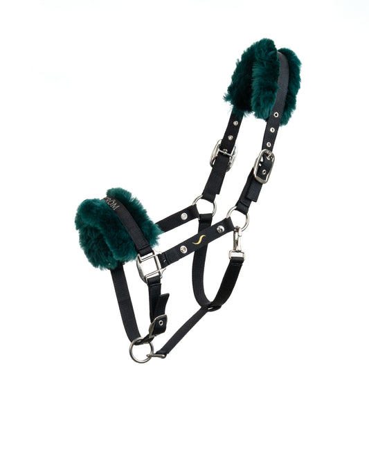 Ström Switch horse headcollar with removable Forest sheepskin padding at the poll and nose